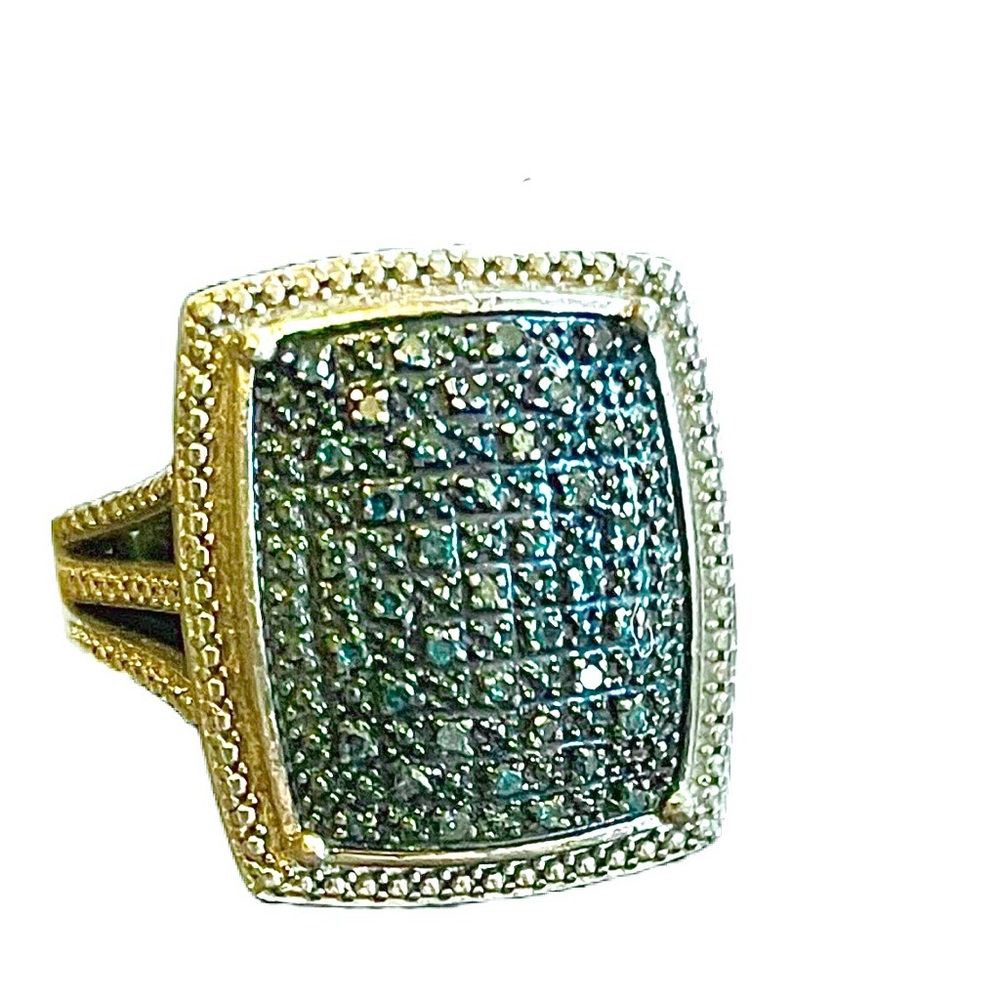 Diamond Blue Pompadour Ring. Size 6. Rhodium over 925 SS Gorgeous setting. - Picture 3 of 10
